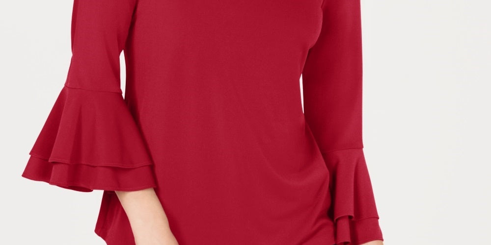 Charter Club Blusa Feminina com Manga Sino e Decote em V Vermelho Tamanho XX-G