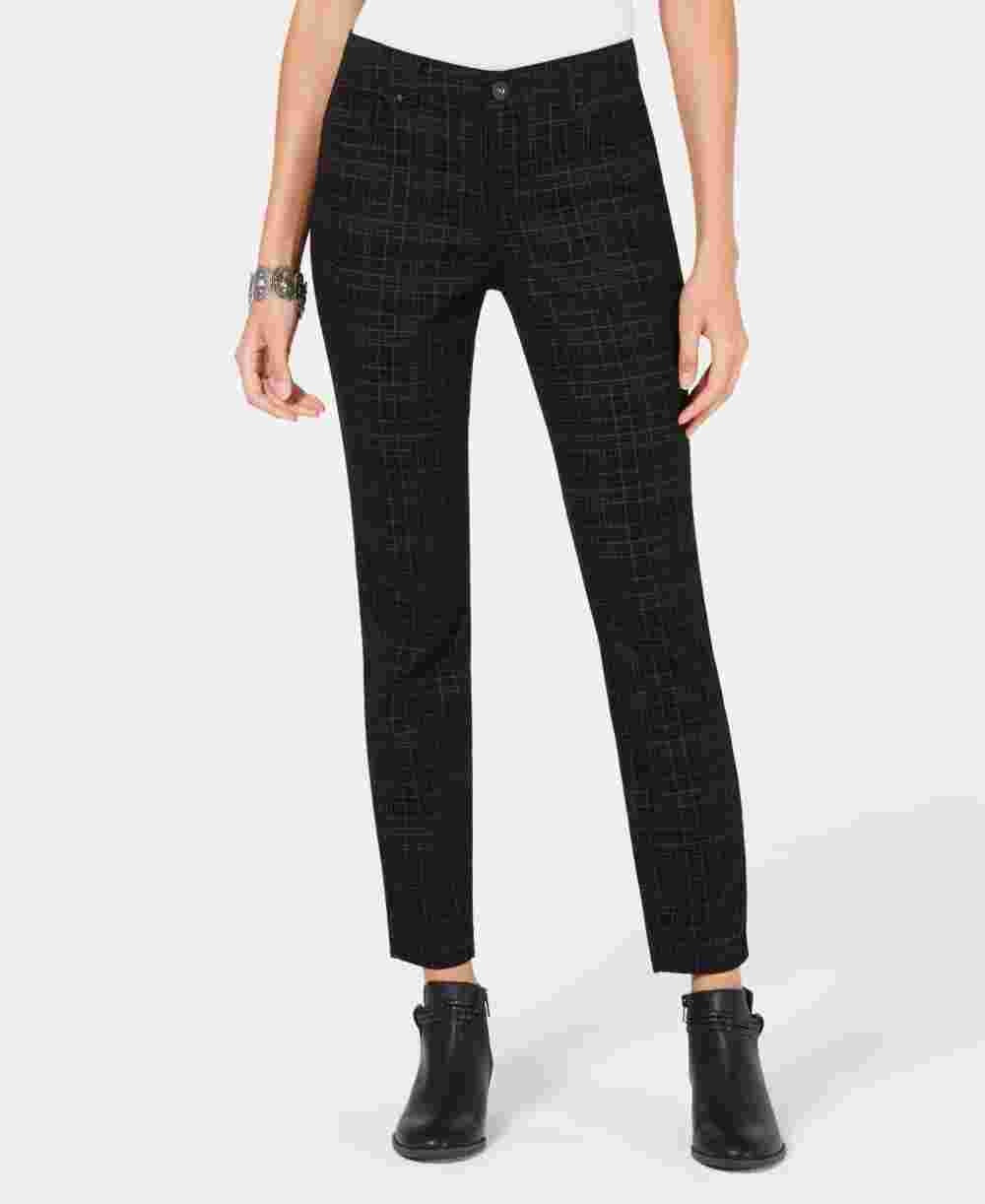 Calça jeans skinny estampada feminina Style &amp; Co Curvy-Fit, preta, tamanho 4