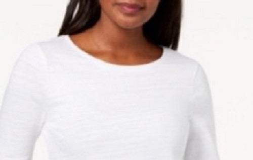 Top feminino Charter Club de algodão com acabamento em renda, branco, tamanho pequeno