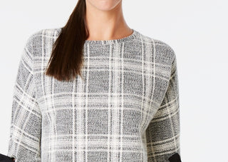 Blusa feminina xadrez com mangas curtas e laço Charter Club, preta, tamanho XS