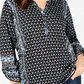 Blusa feminina estampada com decote dividido, preta, tamanho 0X, estilo &amp; co