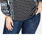 Blusa feminina estampada com decote dividido, preta, tamanho 0X, estilo &amp; co