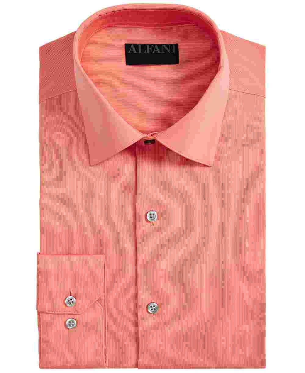 Camisa social masculina Alfani com gola listrada coral e corte clássico, tamanho laranja, 16,5 x 34-35