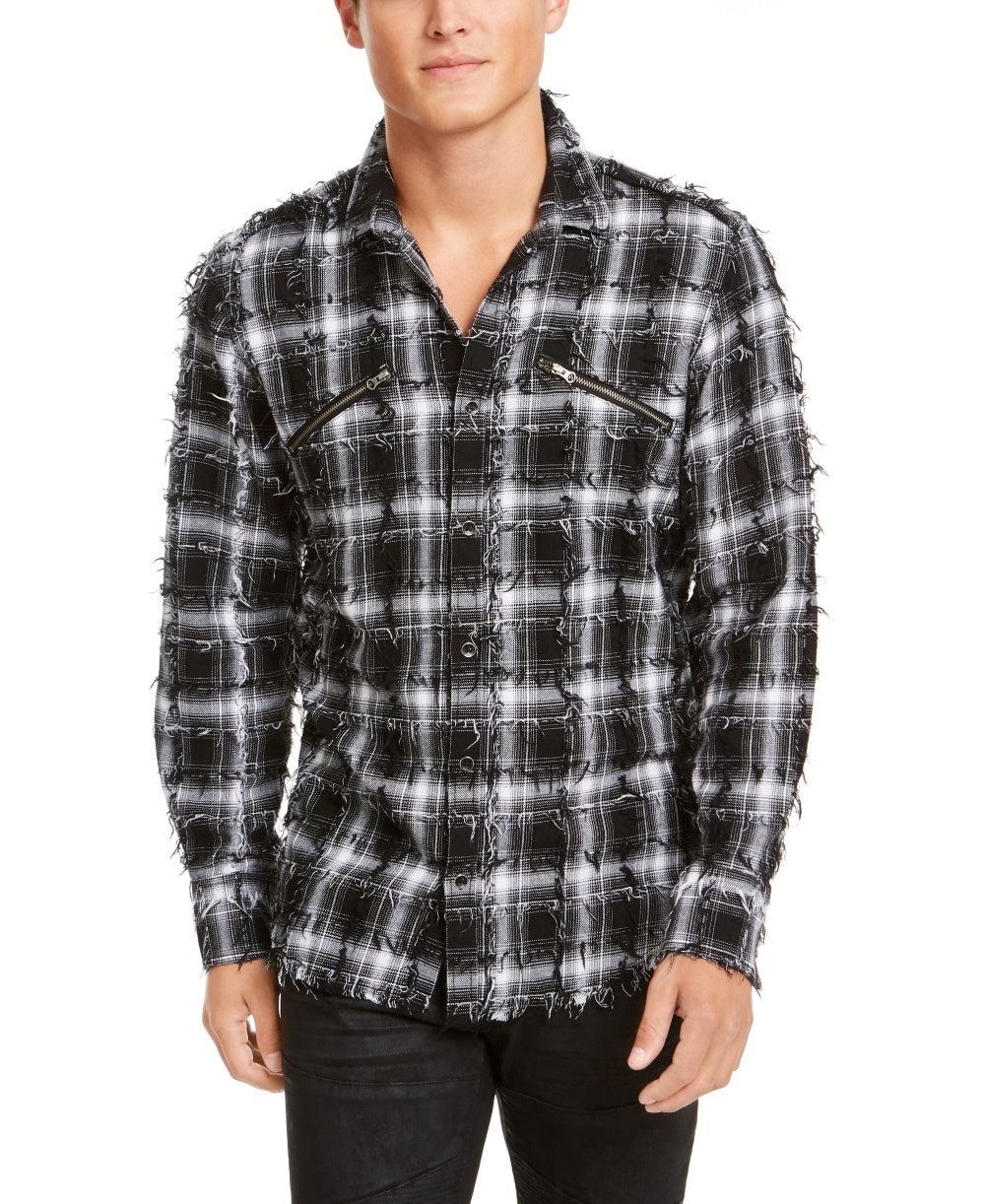 Camisa xadrez desfiada masculina INC International Concepts, branca, tamanho XX-G