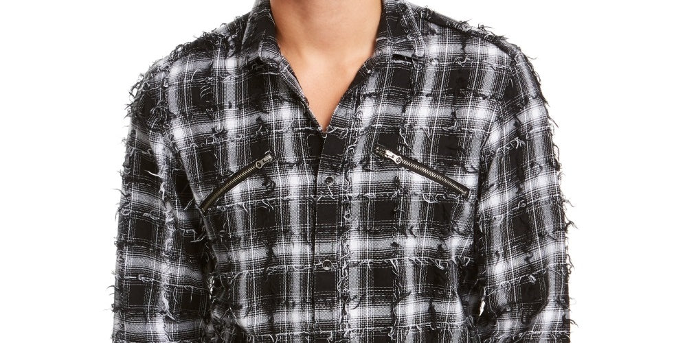 Camisa xadrez desfiada masculina INC International Concepts, branca, tamanho XX-G