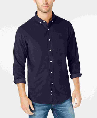 Camisa de veludo cotelê masculina Club Room azul escuro tamanho pequeno