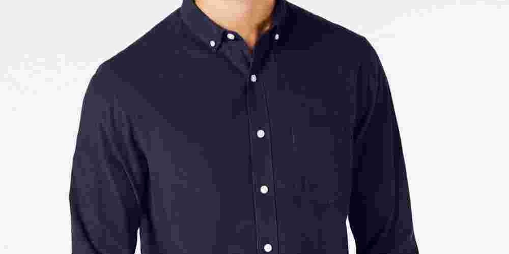 Camisa de veludo cotelê masculina Club Room azul escuro tamanho pequeno