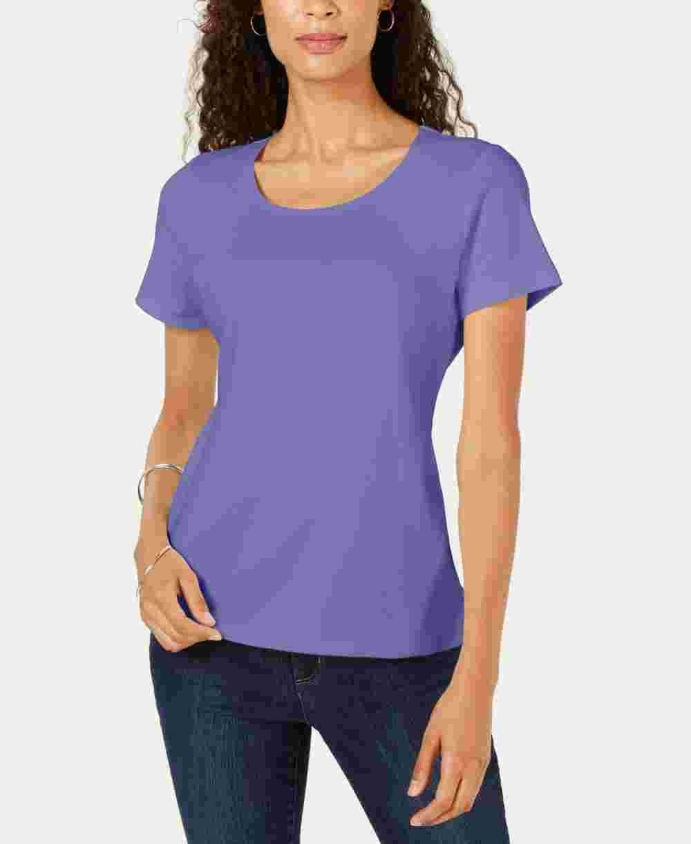 Karen Scott Blusa feminina de manga curta e decote redondo, roxa, tamanho médio