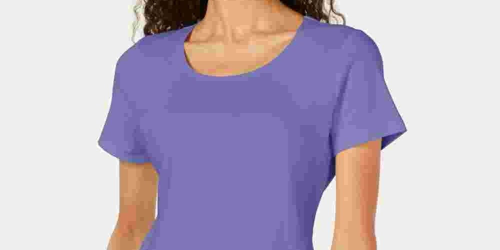 Karen Scott Blusa feminina de manga curta e decote redondo, roxa, tamanho médio