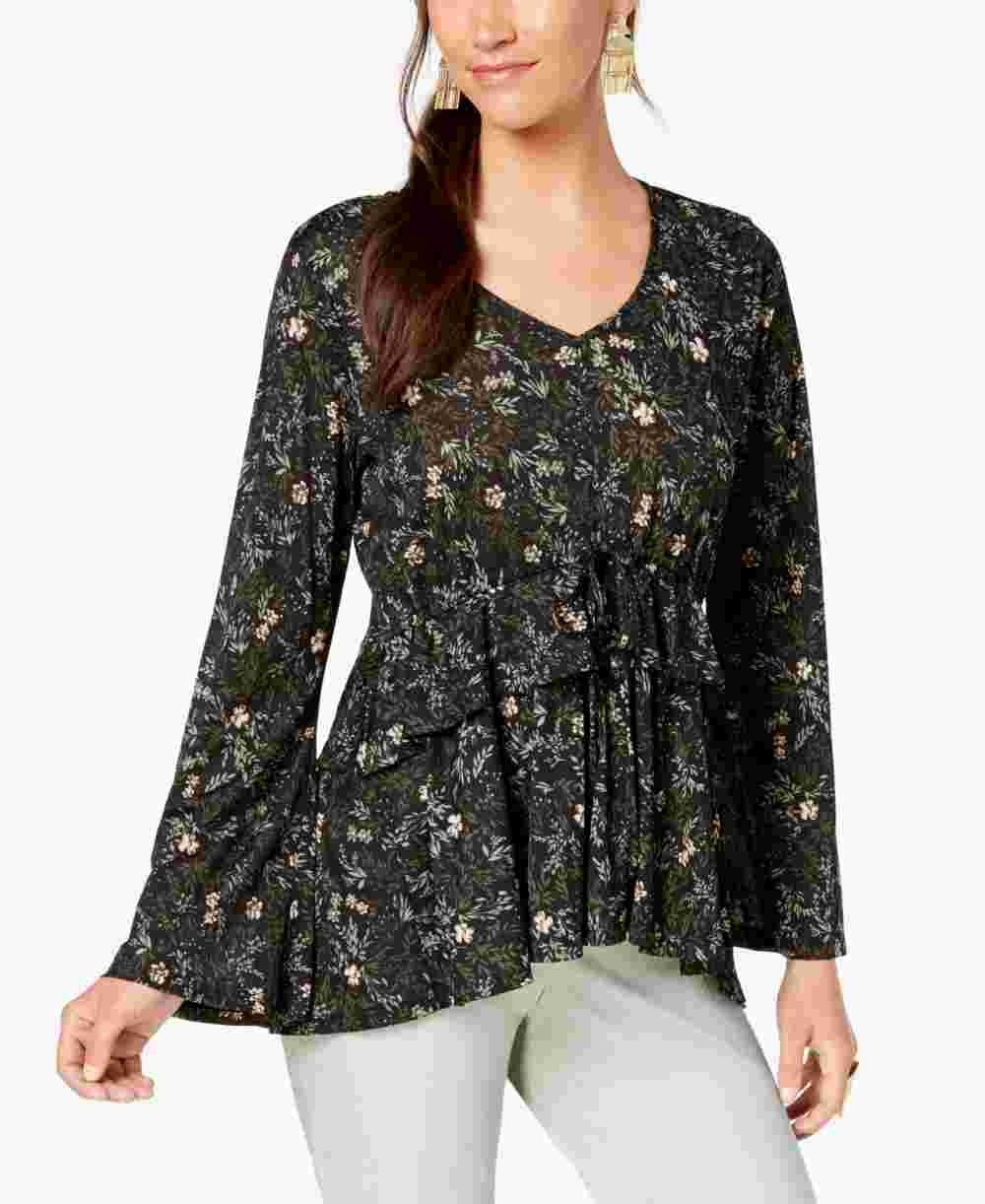 Top babydoll estampado feminino Style &amp; Co, preto, tamanho médio
