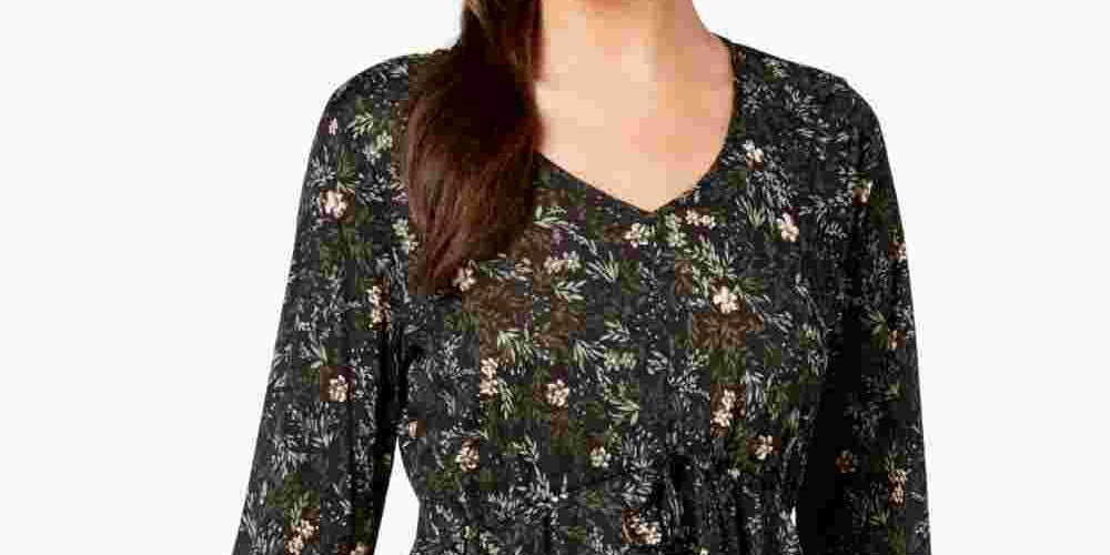 Top babydoll estampado feminino Style &amp; Co, preto, tamanho médio