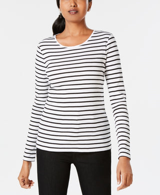 Charter Club Women's Metallic Stripe Top White Size Medium