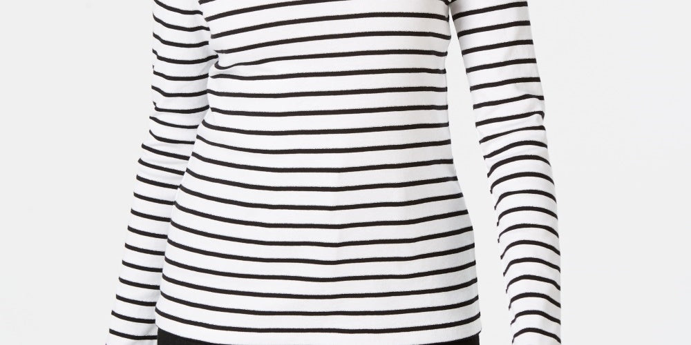 Charter Club Top feminino listrado metálico, branco, tamanho extrapequeno