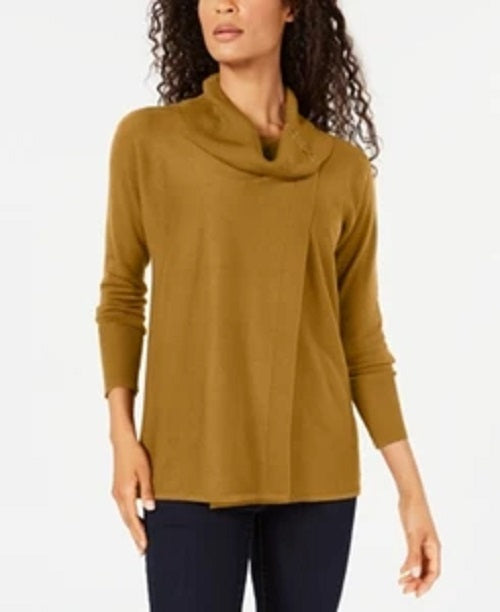 Suéter feminino JM Collection com gola alta e estampa de envelope falso, tamanho extragrande, dourado