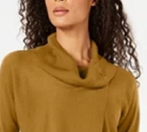 Suéter feminino JM Collection com gola alta e estampa de envelope falso, tamanho extragrande, dourado