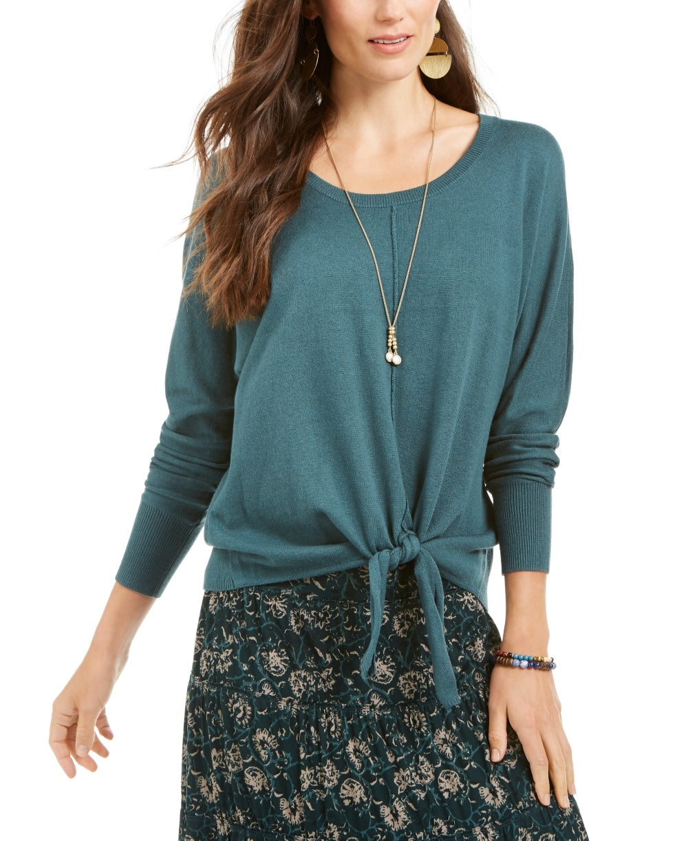 Suéter feminino com amarração frontal Style &amp; Co, tamanho pequeno, verde