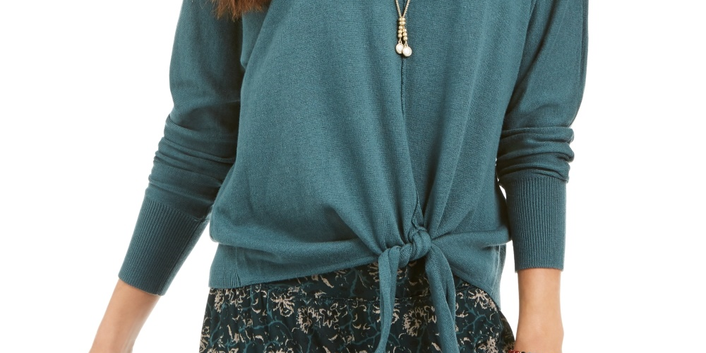 Suéter feminino com amarração frontal Style &amp; Co, tamanho pequeno, verde