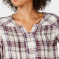 Blusa plissada xadrez feminina Style &amp; Co, roxa, tamanho pequeno, médio
