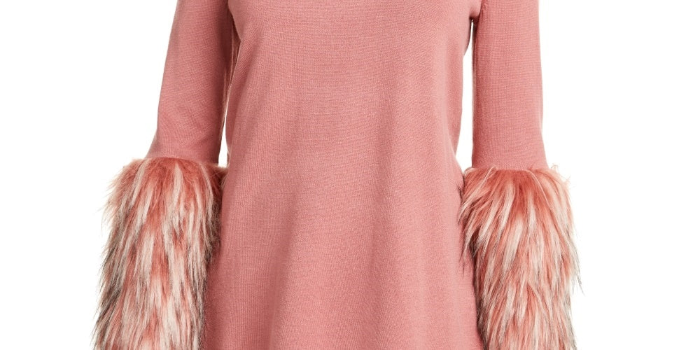 Suéter feminino Alfani com punho de pele sintética e gola falsa, rosa, tamanho pequeno
