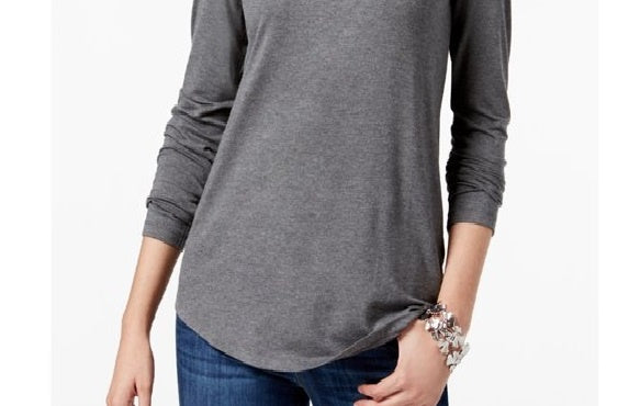 Blusa feminina de gola alta Maison Jules, cinza, tamanho grande