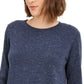 Suéter feminino de algodão com gola redonda Maison Jules, azul, tamanho médio