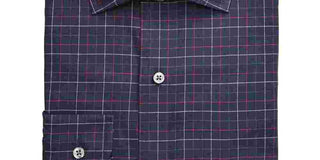 Club Room Men's Navy Windowpane Plaid Collared Classic Fit Dress Shirt Dark Blue Size 17- 32X33