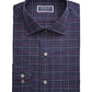 Camisa social masculina Club Room azul marinho com gola xadrez e ajuste clássico, resistente a rugas, tamanho 17,5 x 32-33