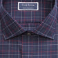 Camisa social masculina Club Room azul marinho com gola xadrez e ajuste clássico, resistente a rugas, tamanho 17,5 x 32-33
