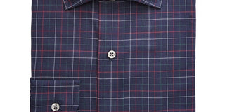 Club Room Men's Navy Check Collared Classic Fit Wrinkle Resistant Dress Shirt Blue Size 17.5X32-33