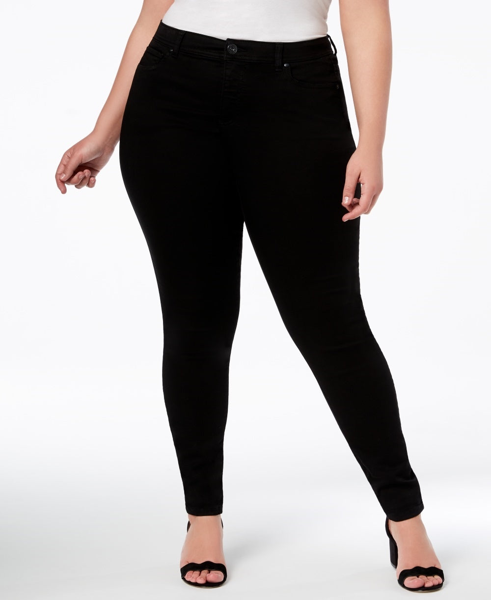 Calça jeans skinny plus size plus size e pequena da INC International Concepts, controle de barriga, além de stretch, preta, tamanho 18W