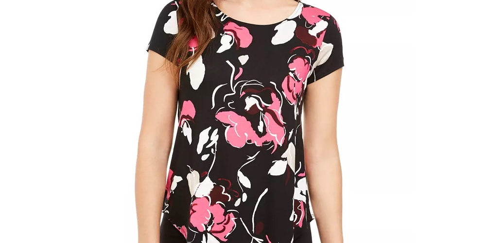 Camiseta feminina estampada pequena Alfani, tamanho grande, vinho