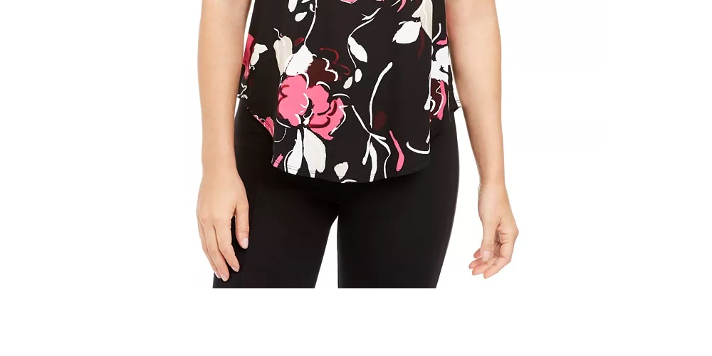 Camiseta feminina estampada pequena Alfani, tamanho grande, vinho
