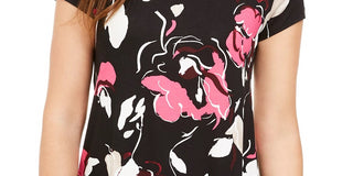 Camiseta feminina Alfani estampada com bainha redonda, tamanho vinho, pequena e pequena