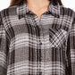 Camisa xadrez brilhante feminina Style &amp; Co, preta, tamanho médio