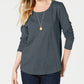 Blusa feminina de manga comprida e gola redonda, cor carvão, tamanho médio, Style &amp; Co
