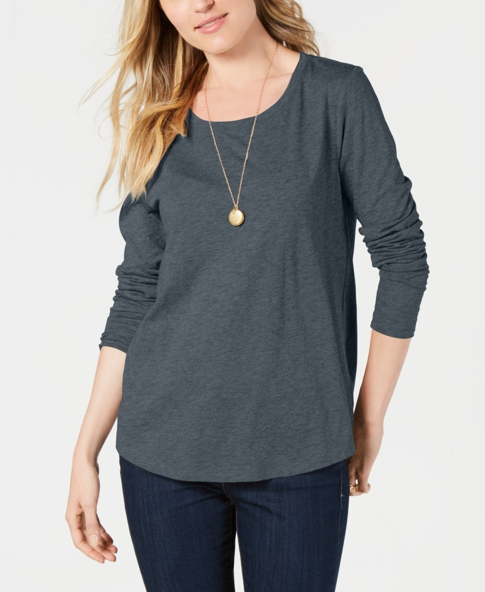 Blusa feminina de manga comprida e gola redonda, cor carvão, tamanho médio, Style &amp; Co