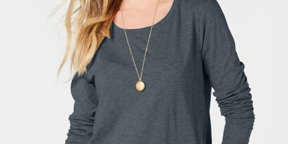 Blusa feminina de manga comprida e gola redonda, cor carvão, tamanho médio, Style &amp; Co