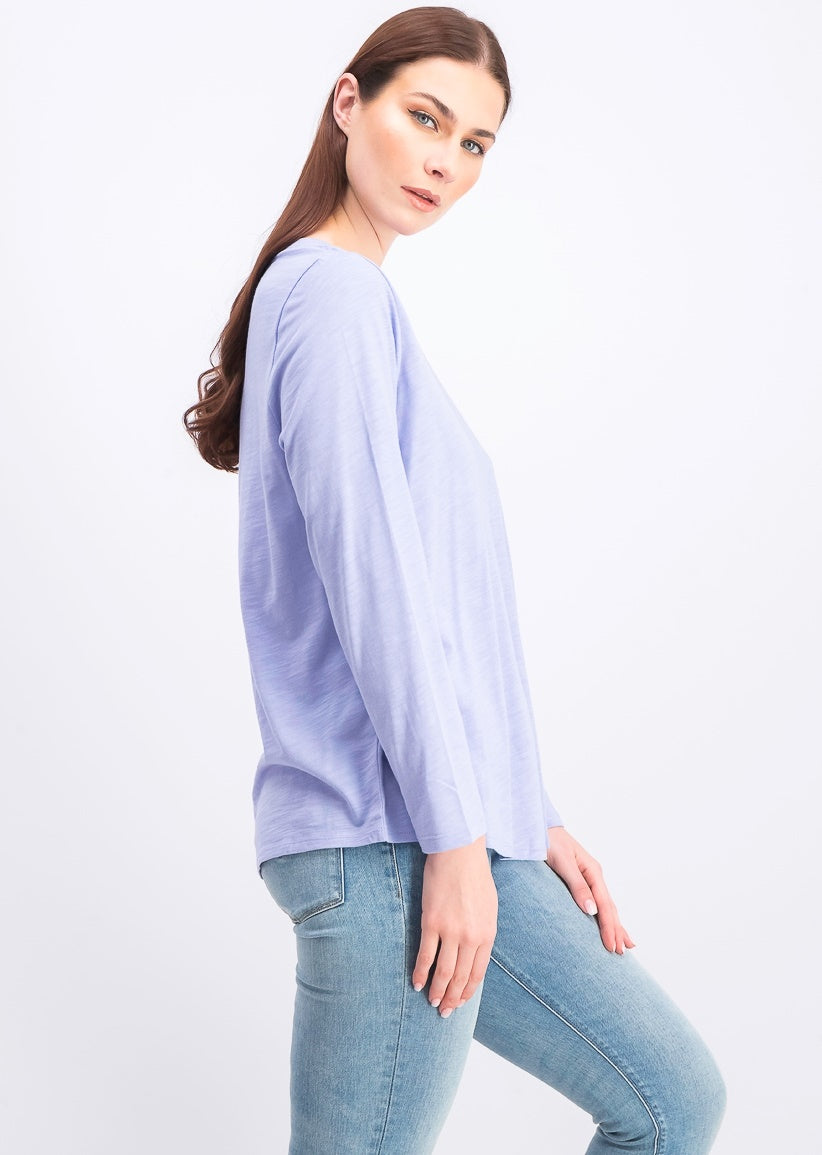 Blusa feminina de manga comprida e gola redonda, estilo &amp; co, roxa, tamanho médio