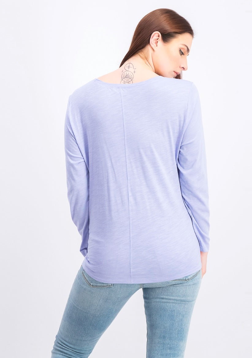 Blusa feminina de manga comprida e gola redonda, estilo &amp; co, roxa, tamanho médio