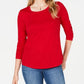 Blusa feminina de manga comprida e gola redonda Style &amp; Co, vermelha, tamanho pequeno