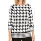 Blusa feminina Charter Club com estampa pied-de-poule e manga 3/4, preta, tamanho pequeno
