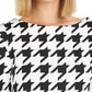 Blusa feminina Charter Club com estampa pied-de-poule e manga 3/4, preta, tamanho pequeno