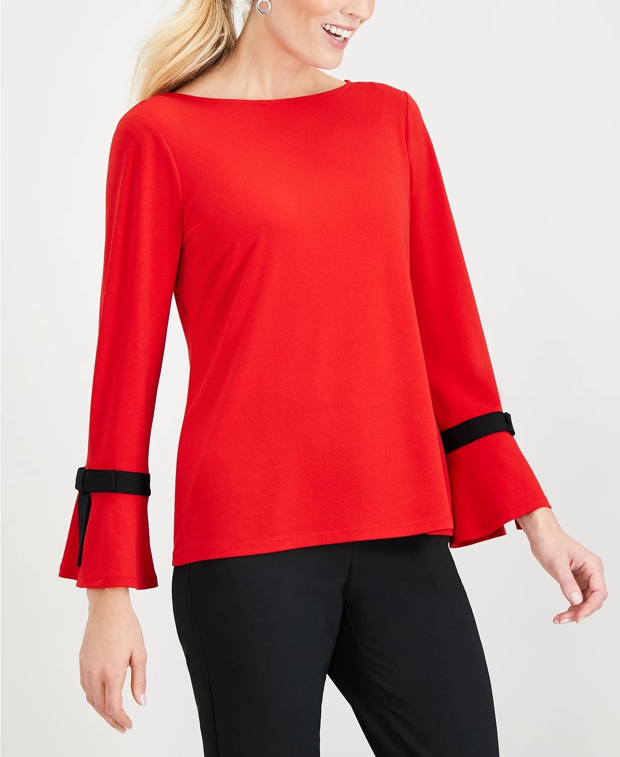 Blusa feminina Charter Club com amarração cereja e manga 3/4 em crepe vermelho tamanho extragrande