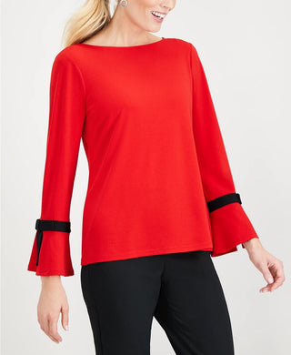 Charter Club Women's Blouse Cherry Tie 3/4 Sleeve Crepe Red Size X-Large