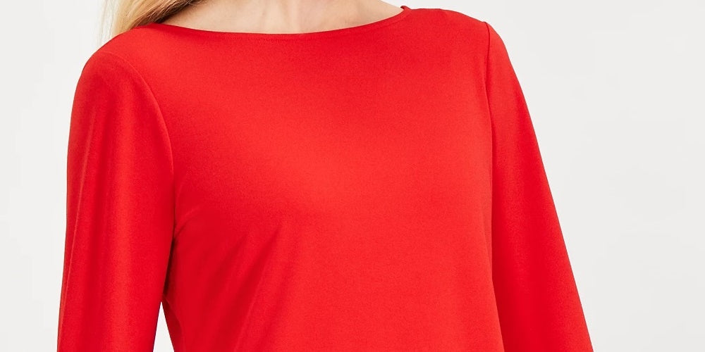 Blusa feminina Charter Club com amarração cereja e manga 3/4 em crepe vermelho tamanho extragrande