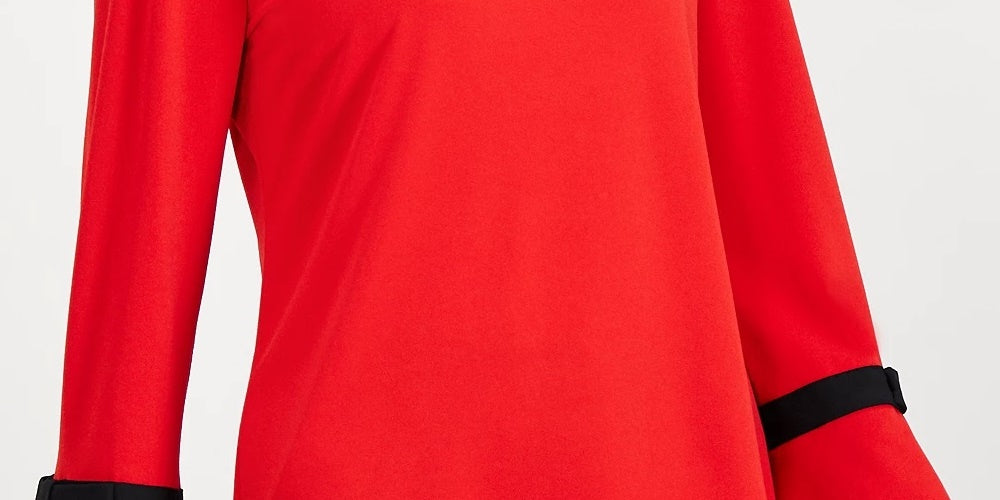 Blusa feminina Charter Club com amarração cereja e manga 3/4 em crepe vermelho tamanho extragrande