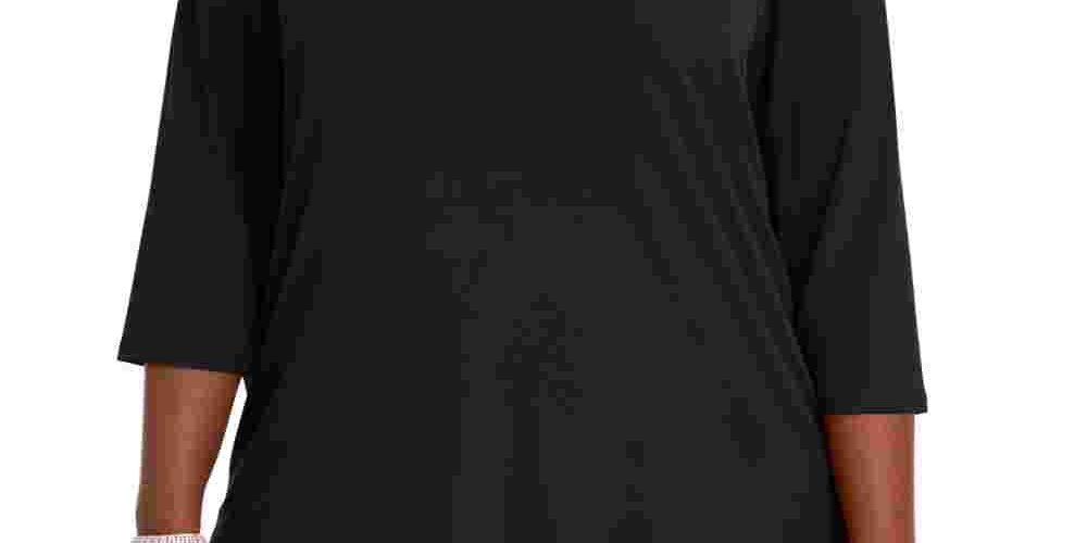 Túnica feminina plus size com acabamento em diamante e ombros descobertos, preta, tamanho 0X