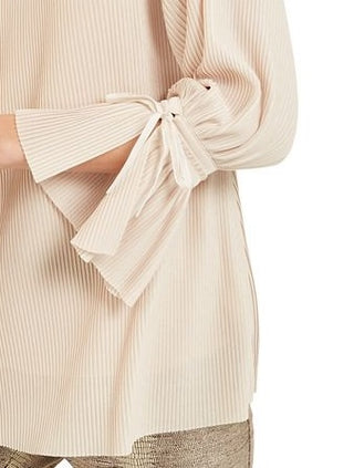 Blusa feminina Alfani com listras texturizadas e decote embelezado, bege, tamanho pequeno