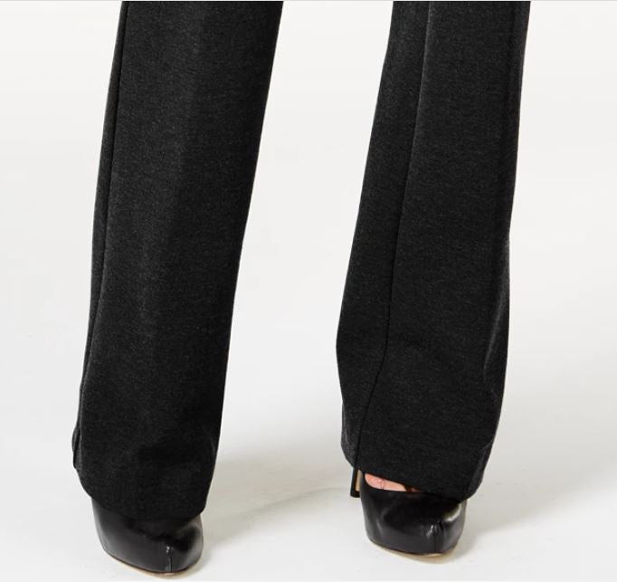 Calças femininas Alfani com acabamento em couro sintético e pernas largas, pretas, tamanho 24x4,5