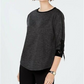 Charter Club Blusa feminina com manga amarrada, preta, tamanho pequeno, extragrande
